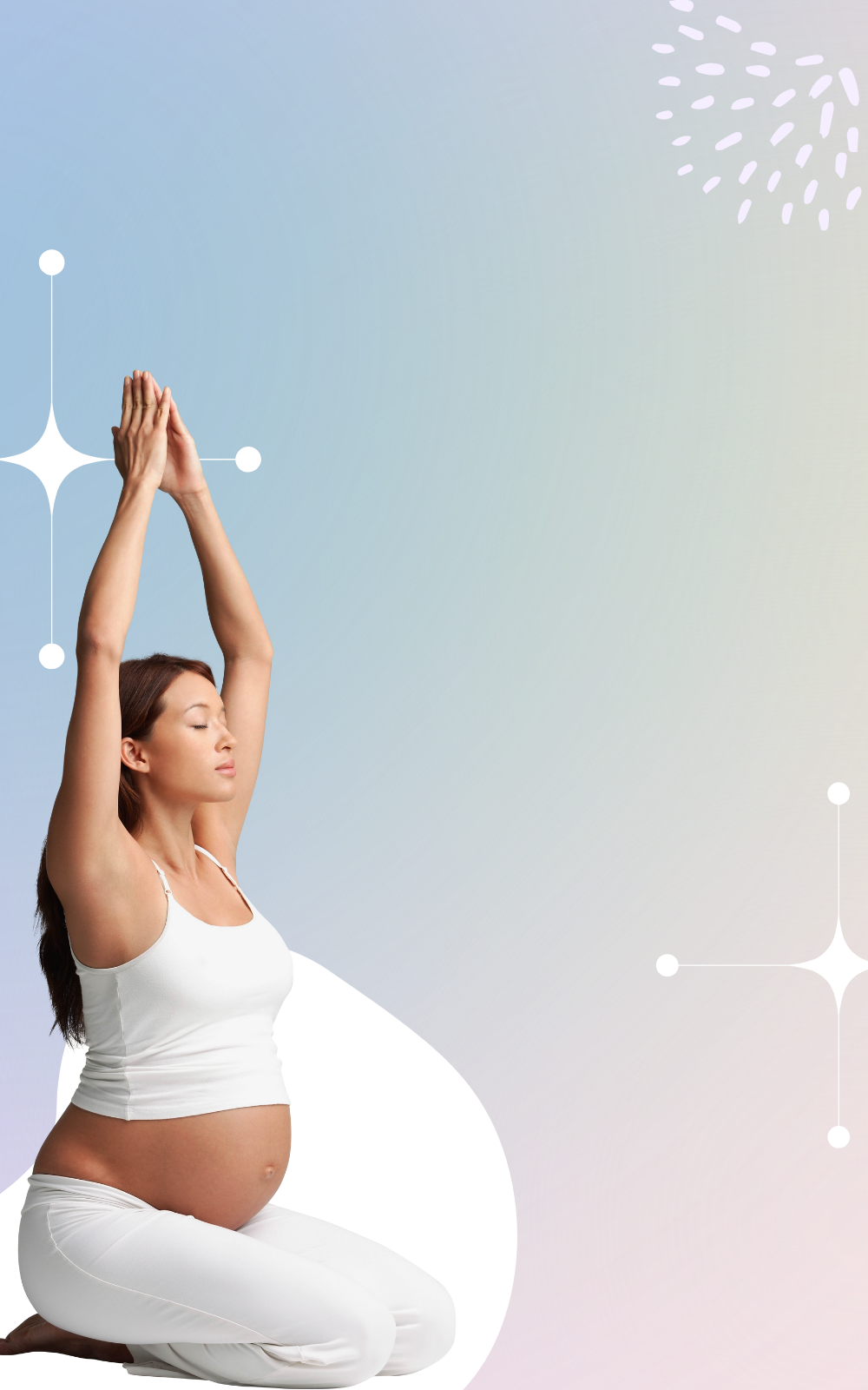 Photo of pregnant woman stretching over colorful background